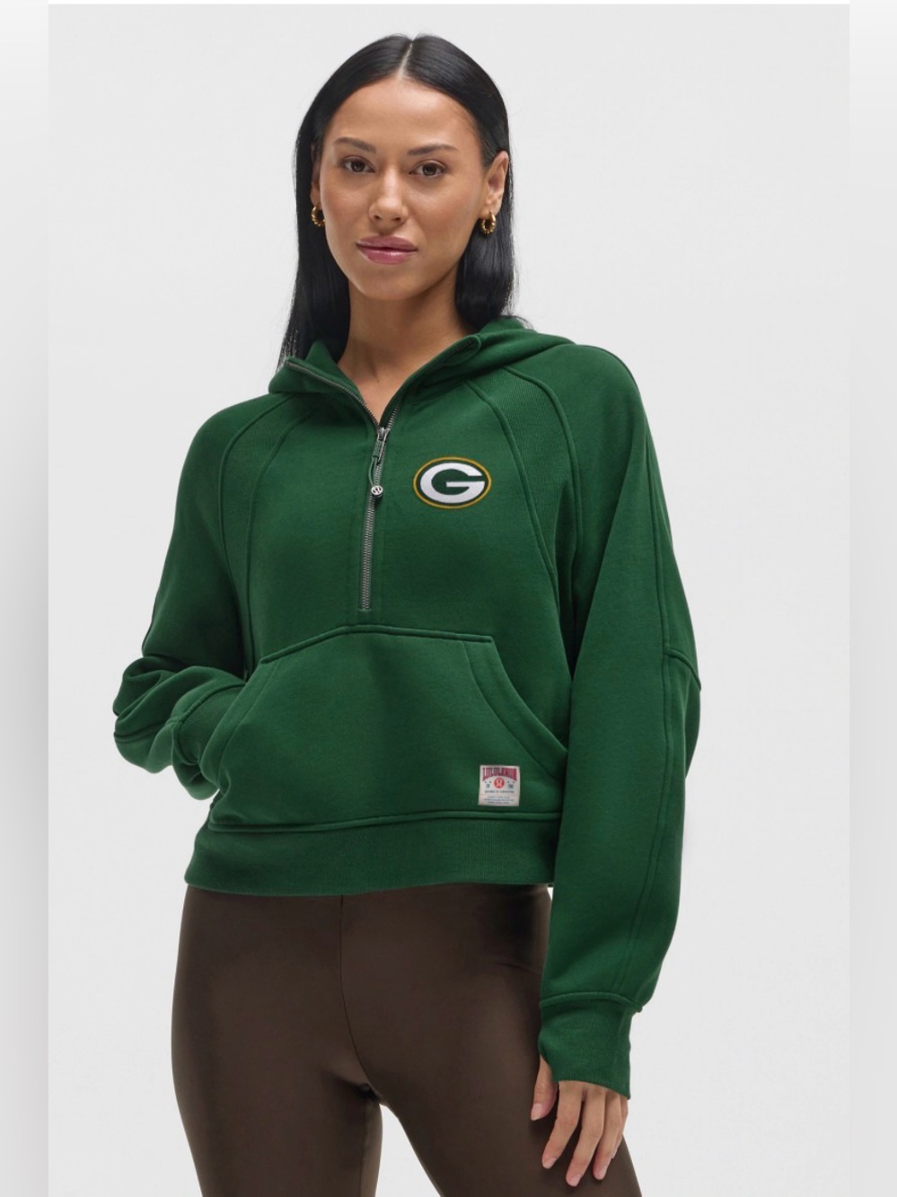 Lululemon Green Bay Packers Cropped Half-Zip scuba Hoodie Sweater size M/L